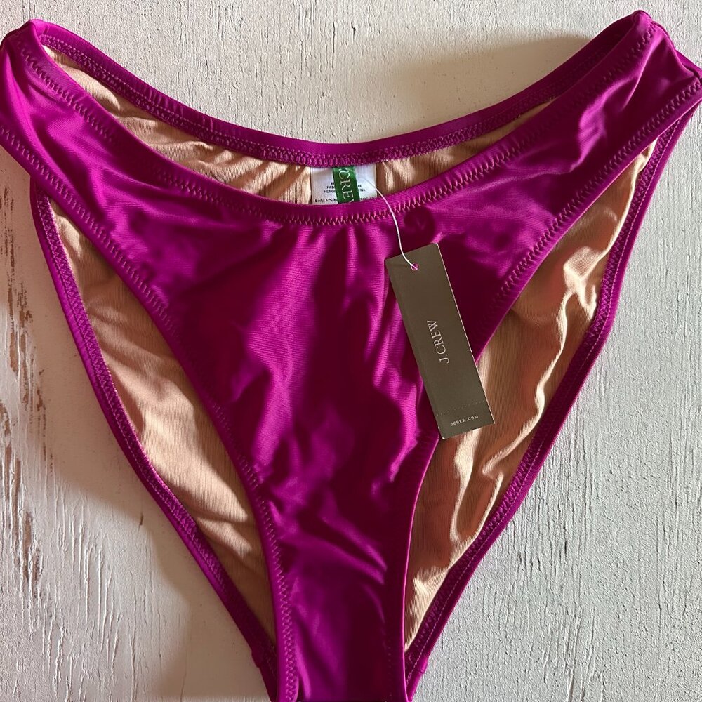 J. Crew Women's  '90s High-Leg Bikini Bottom - NWT, Size Small, Magenta Orchid